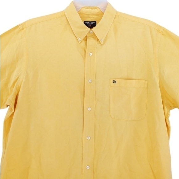 Vtg Y2K Ralph Lauren Jeans RL67 Logo Shirt Yellow Button Men L Gauzy Cotton Pkt - Picture 5 of 10